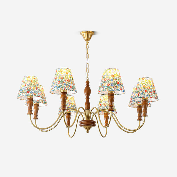 Florinda Floral Fabric Shade Chandelier with Wooden Arms