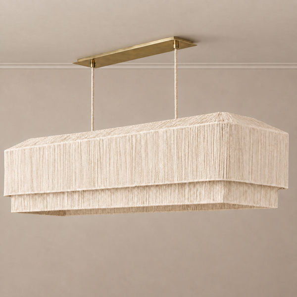 The Salma Linear Chandelier | White Rattan & Copper | CLSLM-WH