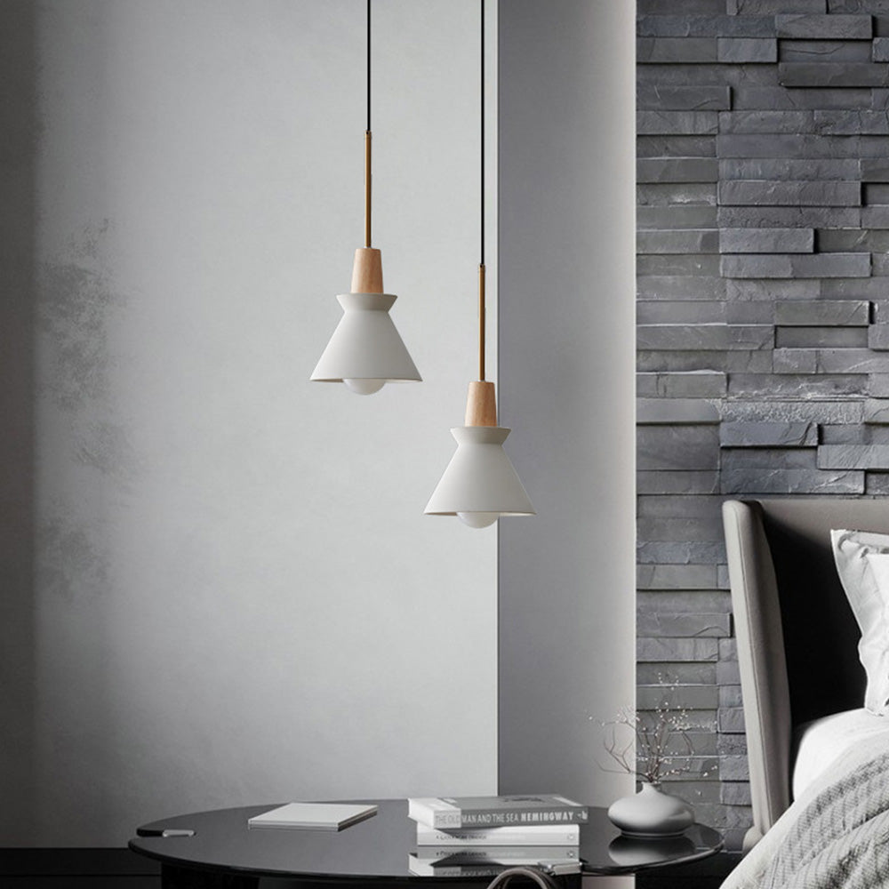 Nordic Concrete and Wood Pendant Light with Anti Glare LED for Bedside