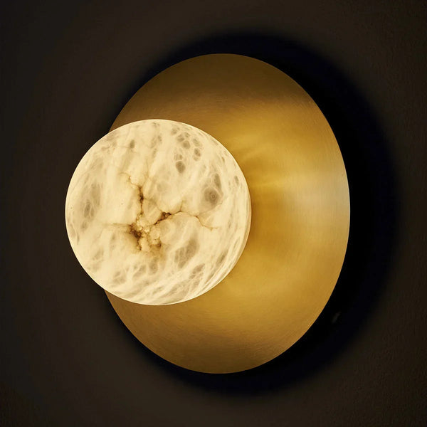 Alabaster Globe & Brass Disc Wall Sconce | CLHHA095