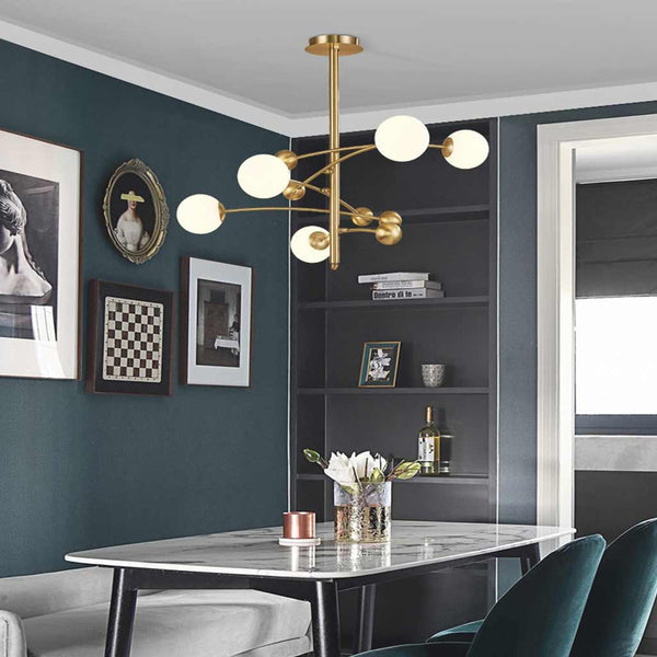 Chandelier Nordic Gold Metal White Glass Molecule Globe