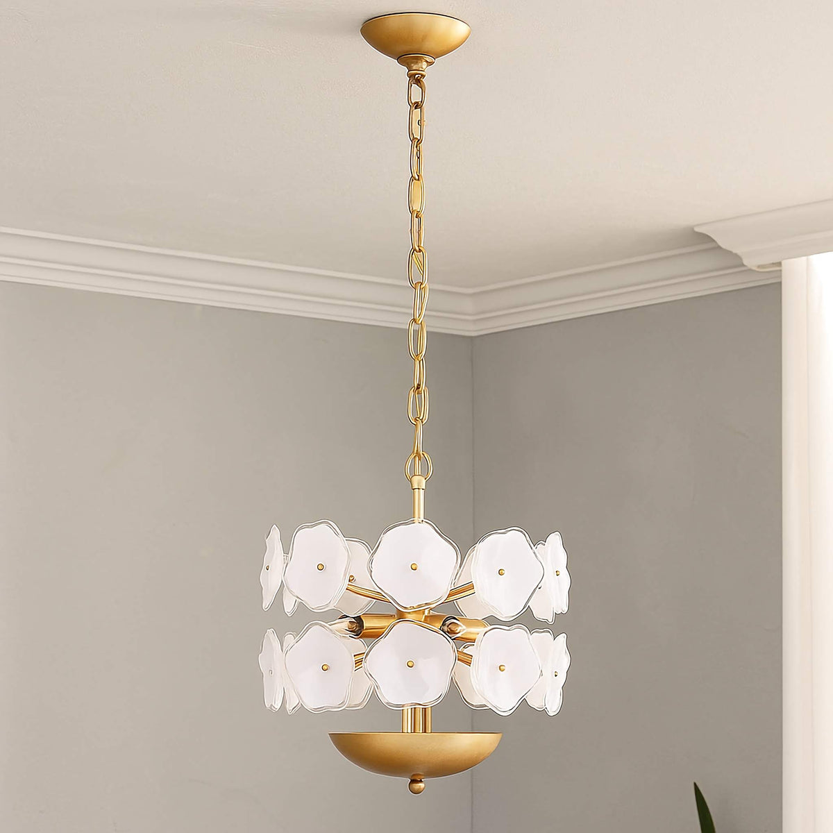 Flower Glass Chandelier | White & Brass | CLZQ0255