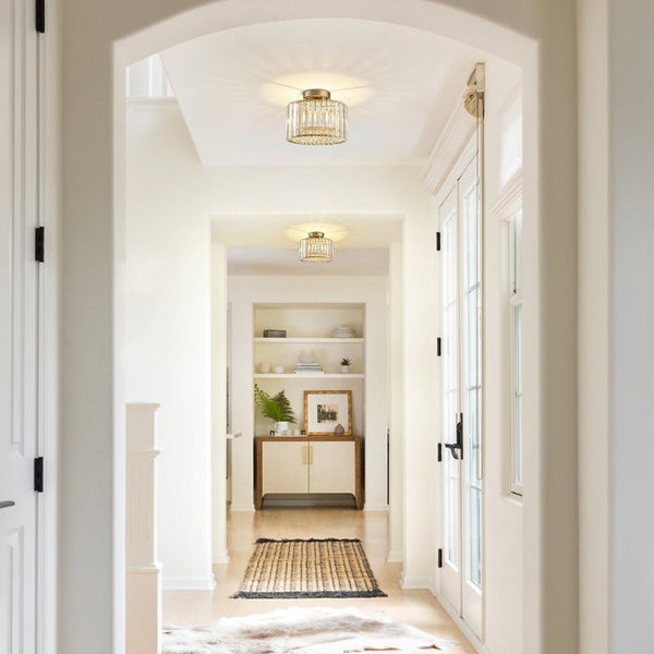 Crystal Drum Brass Flush Mount Chandelier