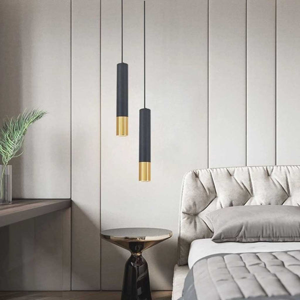 Pendant Light Minimalist Cylinder Tube, Black & Gold