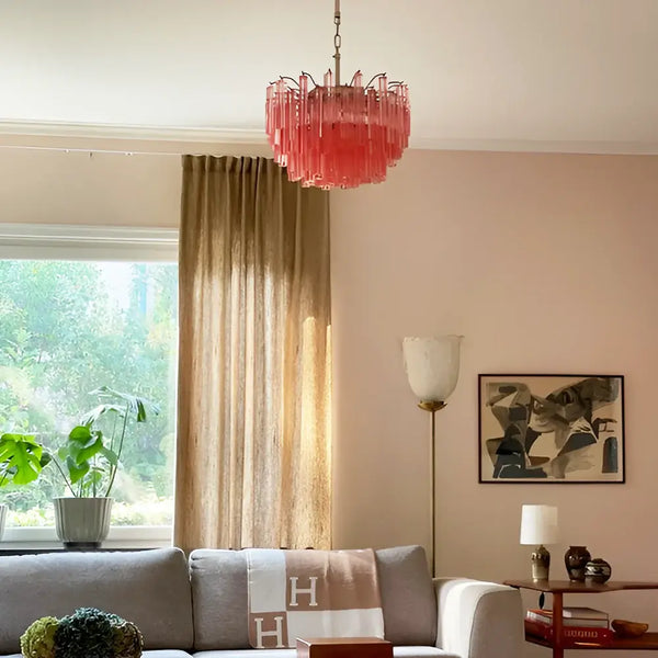 Gorgeous Murano Quadriedri Prisms Pink Chandelier