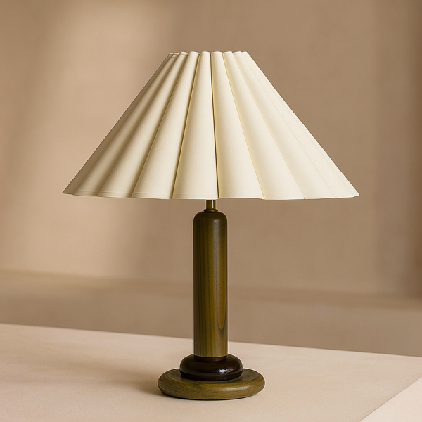 Wood Table Lamp | Pleated Ivory | CLBGDA45