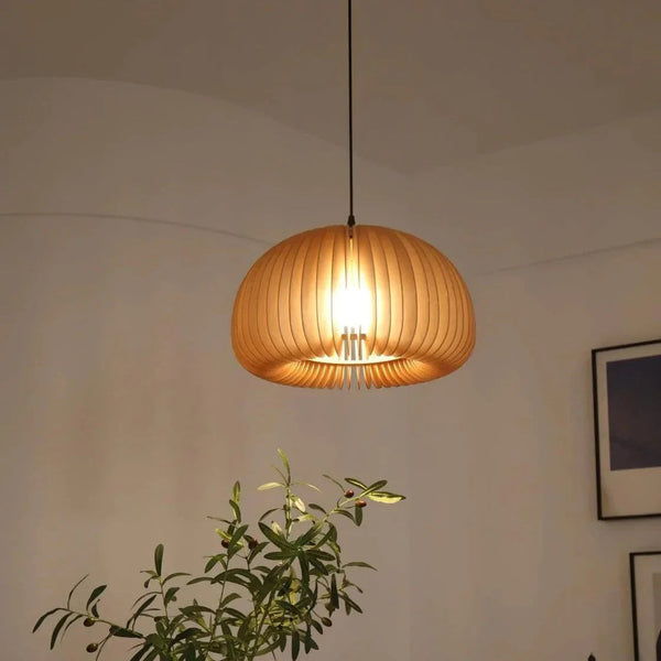 Wood Pumpkin Pendant Light