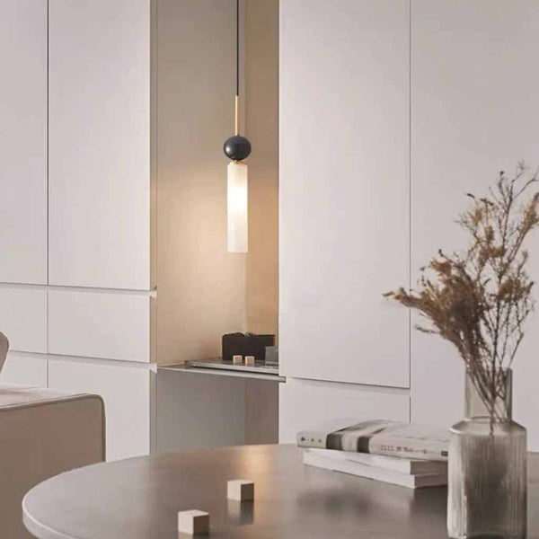 Cylinder Pendant Light Marble Globe Vertical