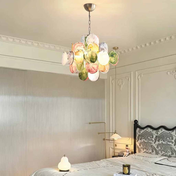 Tiered Multi-Colored Murano Glass Disc Chandelier