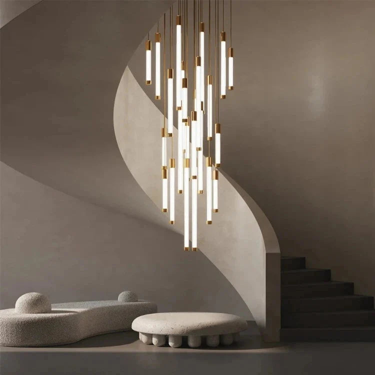 Kate Modern Gold Tube LED Staircase Chandelier