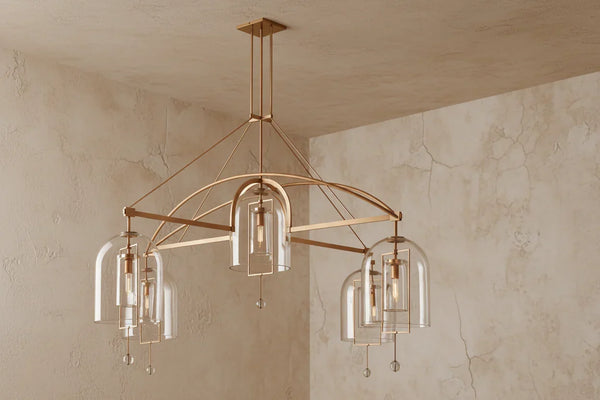 Art Deco Brass & Glass Chandelier | CLZZZTYA