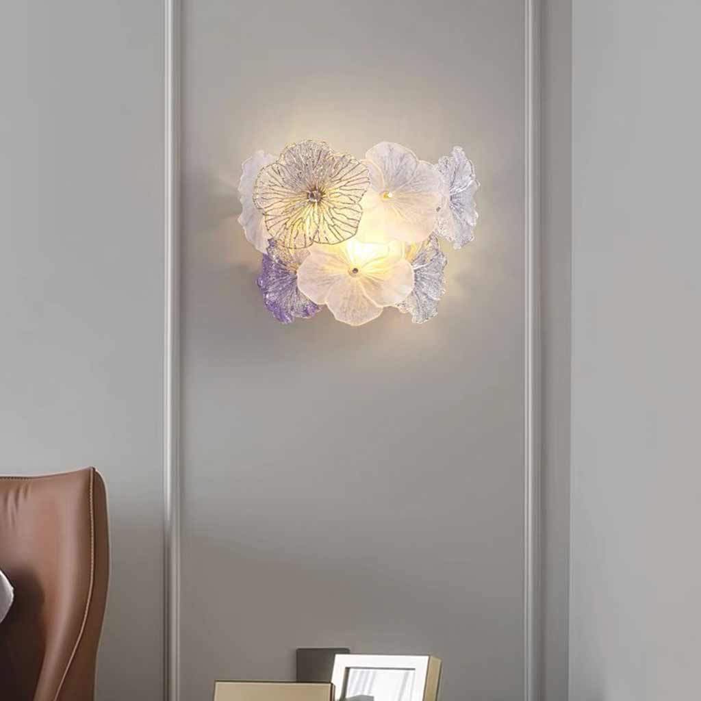 Wall Sconce Romantic French Glass Flower, Pink / Purple