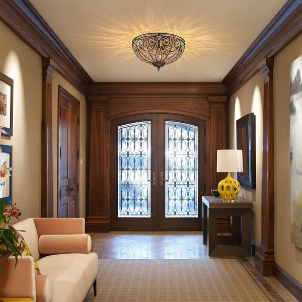 Luxe Moroccan Traditional Bronze Crystal Ceiling Light