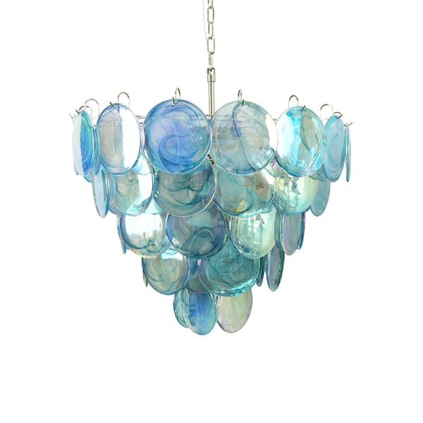 Vintage Blue Disc Glass Chandelier