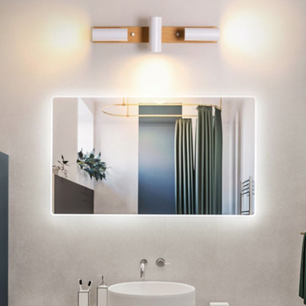 Muto Rotatable Spotlight Mirror Front Vanity Wall Lamp, Wood/Metal