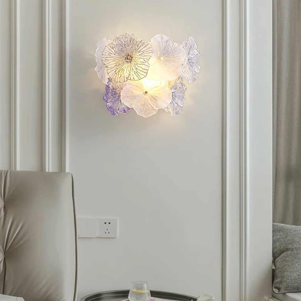 Wall Sconce Romantic French Glass Flower, Pink / Purple