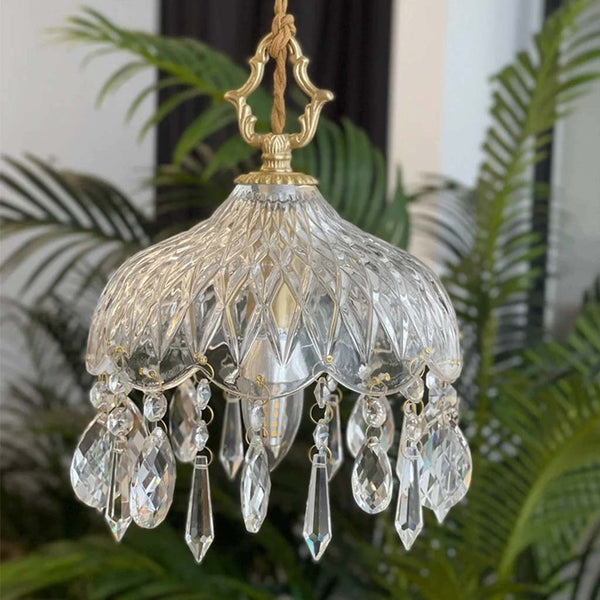 Pendant Light French Retro Brass Crystal Glass