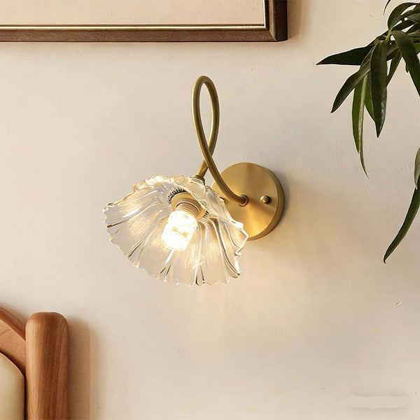 Lotus Wall Sconce Lamp French Brass Glass Flower