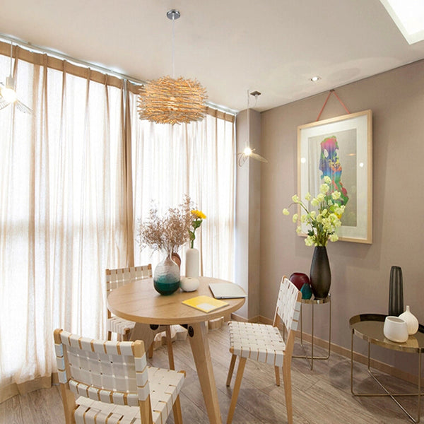 Muto Wooden Bird Nest Rattan Pendant Light, Brown/Wood