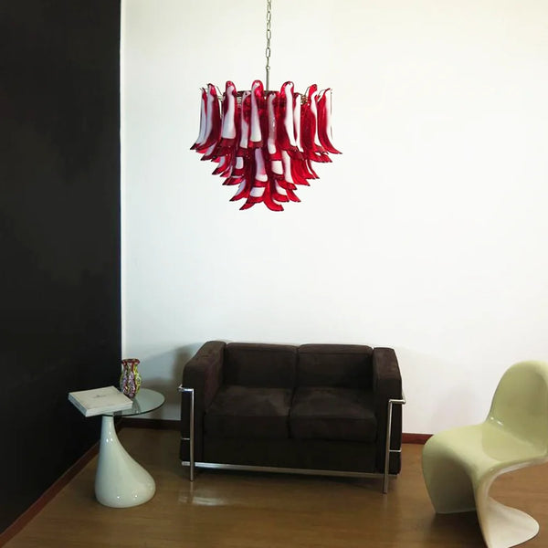 Vintage Red Glass Murano Petals Chandelier