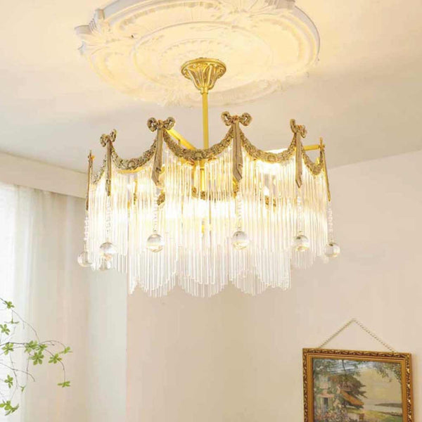 Chandelier Luxury French Vintage Brass Glass Tassel