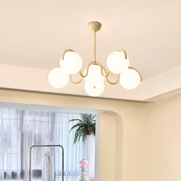 Chandelier Cream Curved Glass Ball Multi Globe
