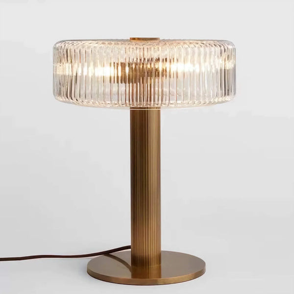 Vintage Ribbed Glass & Brass Table Lamp | CL417