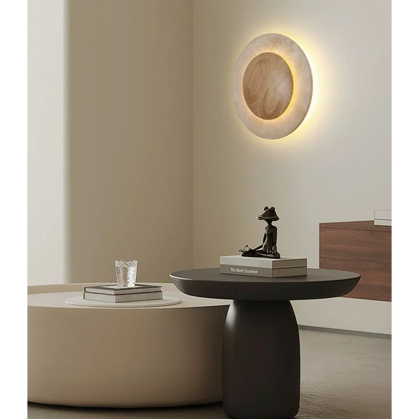 Round Travertine Wall Light | Wood Back | CLZL6980