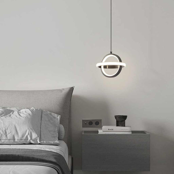 Pendant Light Geometric Brass Round Globe Ring, Black / Gold