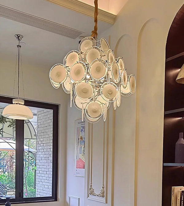 Vintage White Disk Glass Chandelier