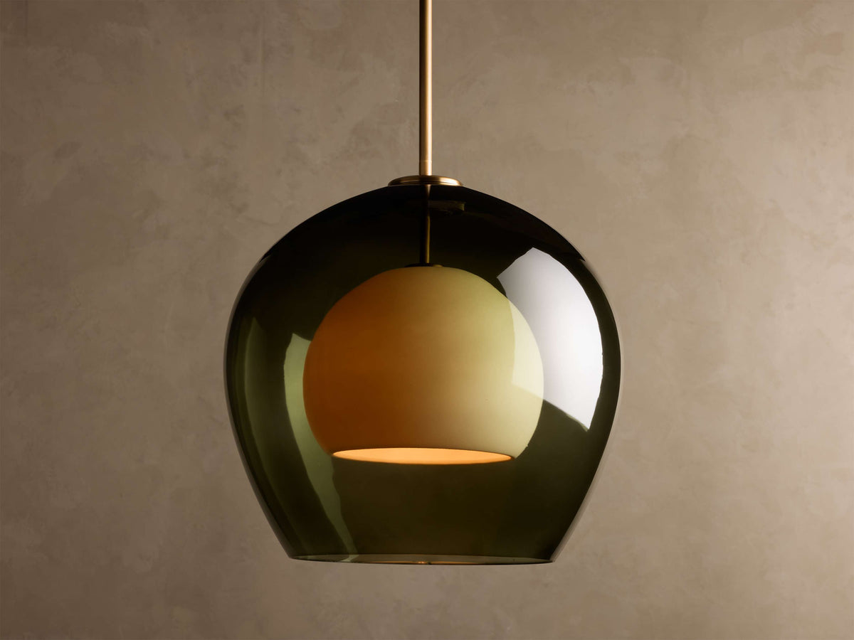 The Luna Pendant | Green Glass & Brass | CLND041