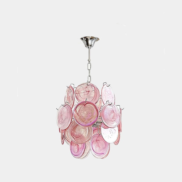 Modern Murano Glass Disc Chandelier, Pink/White