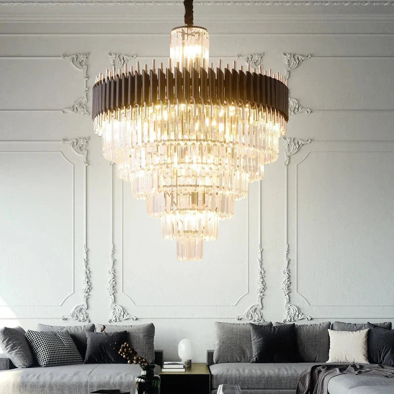 Fyu Modern Large Black and Gold Glass Chandelier