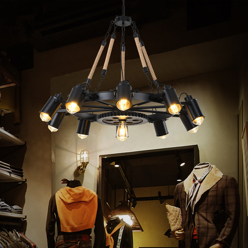 Epoch Industrial LED Pendant Light Black Metal/Rope Cafe/Bar