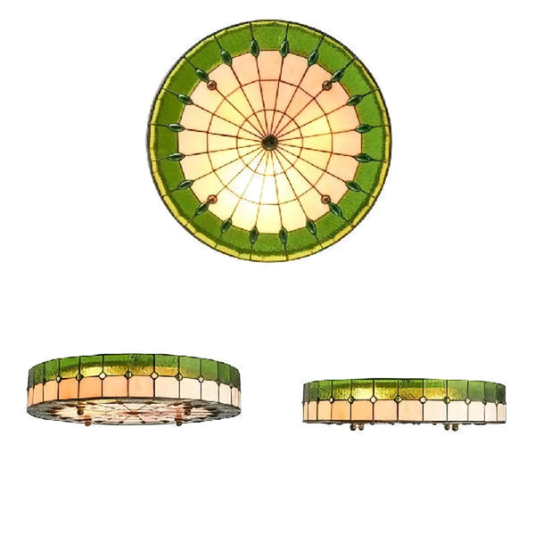 Green Tiffany-Style Ceiling Lamp | Stained-Glass Flush Mount | CLND044