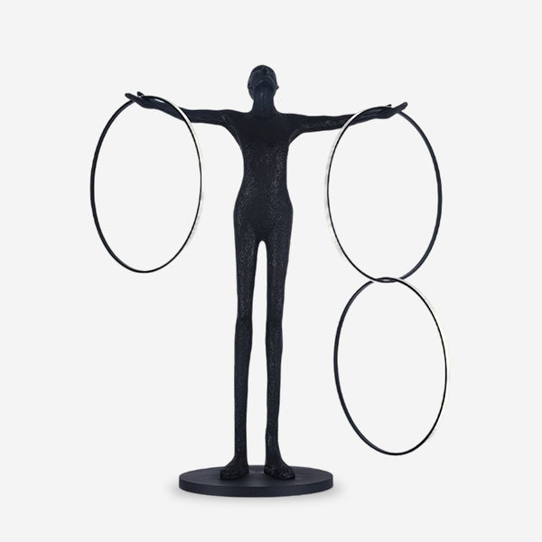 Eclipsa Dual-Ring Sculptural Black Floor Lamp