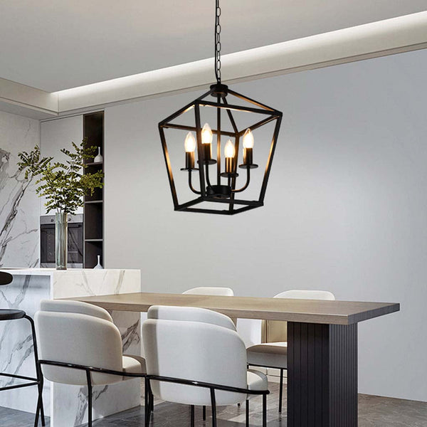 Chandelier Pendant Light Industrial Iron Cage, Black