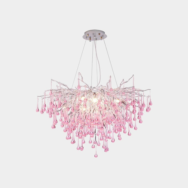 Chandelier Crystal Glass Branch Raindrop for Girls Room, Pink/Blue