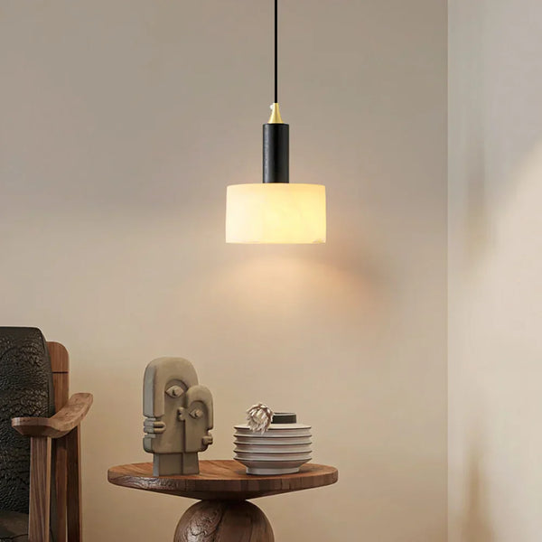Modern Cylindrical Alabaster Pendant Light