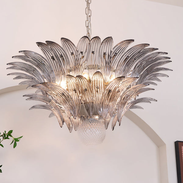 Liororira Chandelier Palmette Clear Murano Glass Leaf Layered