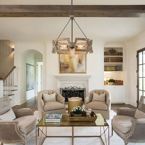 Yrling Farmhouse Open Aged Wood Pendant Light