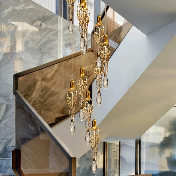 Modern Crystal Glass Drops Chandelier for Staircase