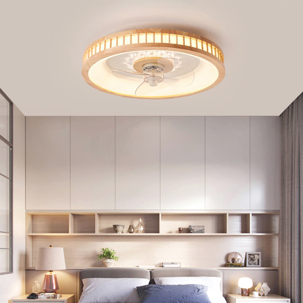 Ceiling Fan Light Fandelier Nordic 3 Blade Flush Mount for Bedroom, Wood & Acrylic