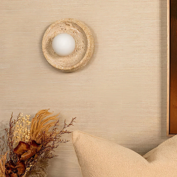 Umirus Beige Glass Travertine Wall Lamp
