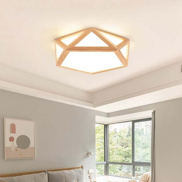Flush Mount Ceiling Light Geometric Wood Dimmable LED