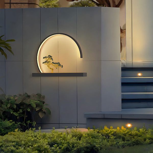 Ardoella Chinese Greeting Pine Steel Outdoor Wall Light