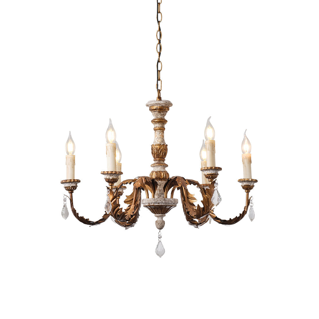 Ivinila Vintage Industrial Solid Wood Crystal Chandelier
