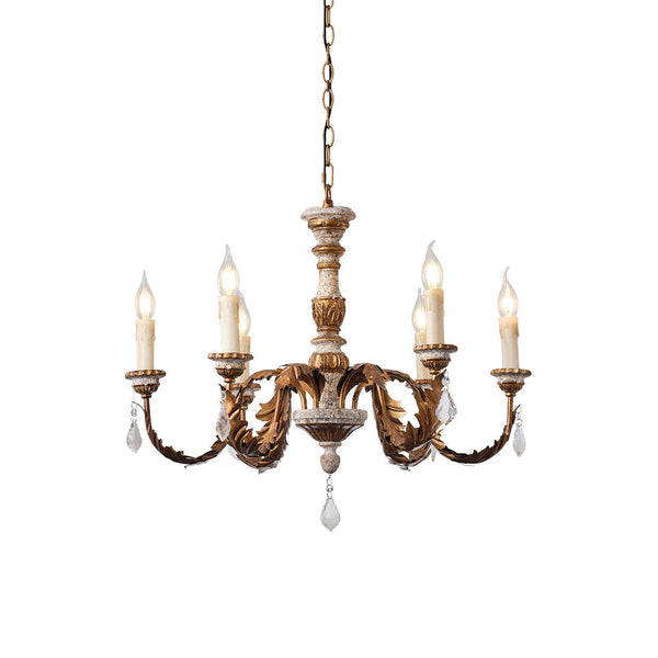 Ivinila Vintage Industrial Solid Wood Crystal Chandelier