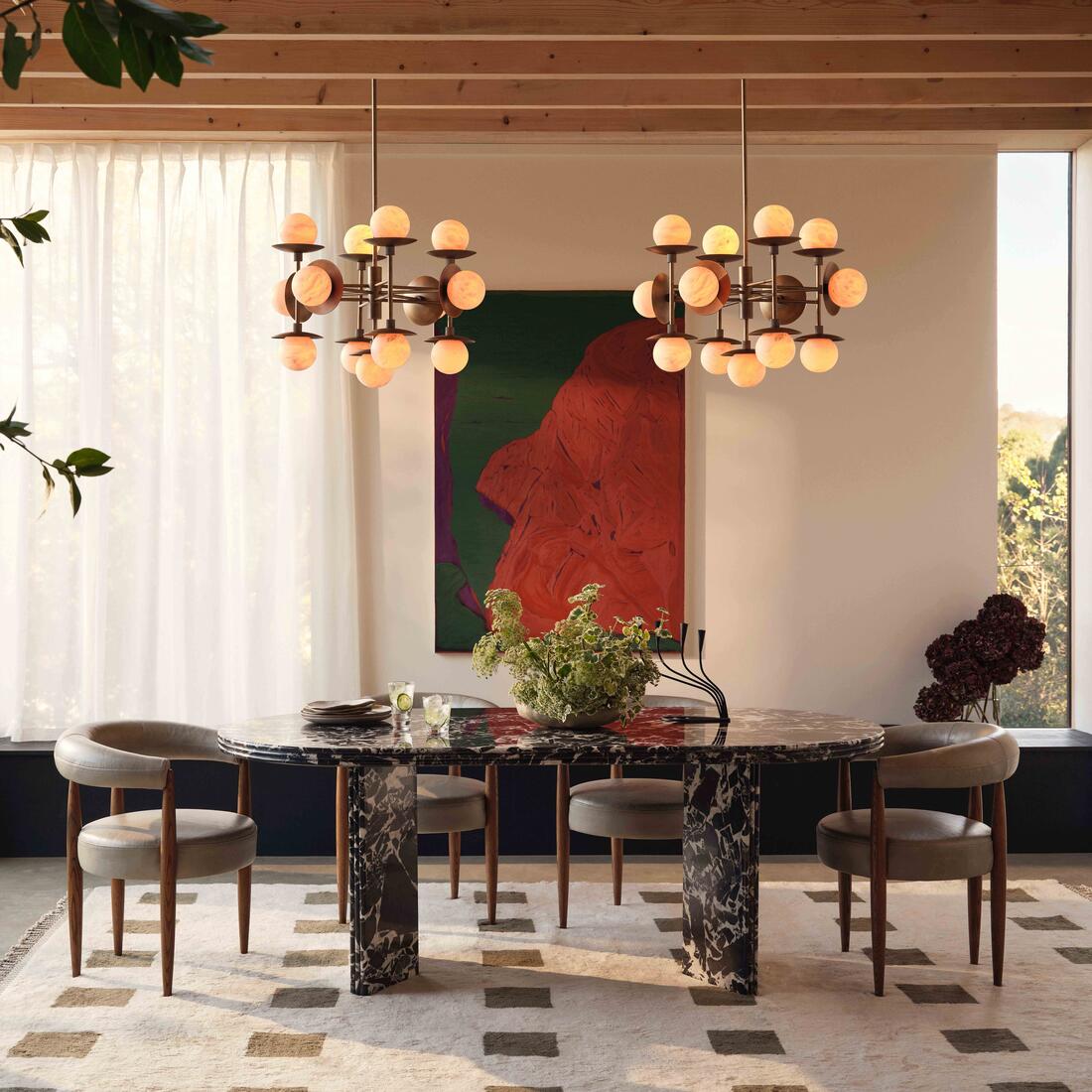 Xenon Vintage Industrial Brass Alabaster Chandelier