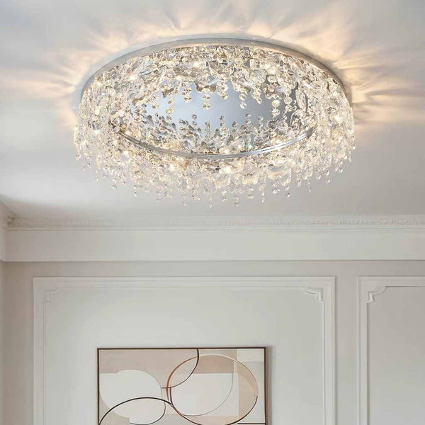 Round Chrome Crystal Tassel Ceiling Light Flush Mount